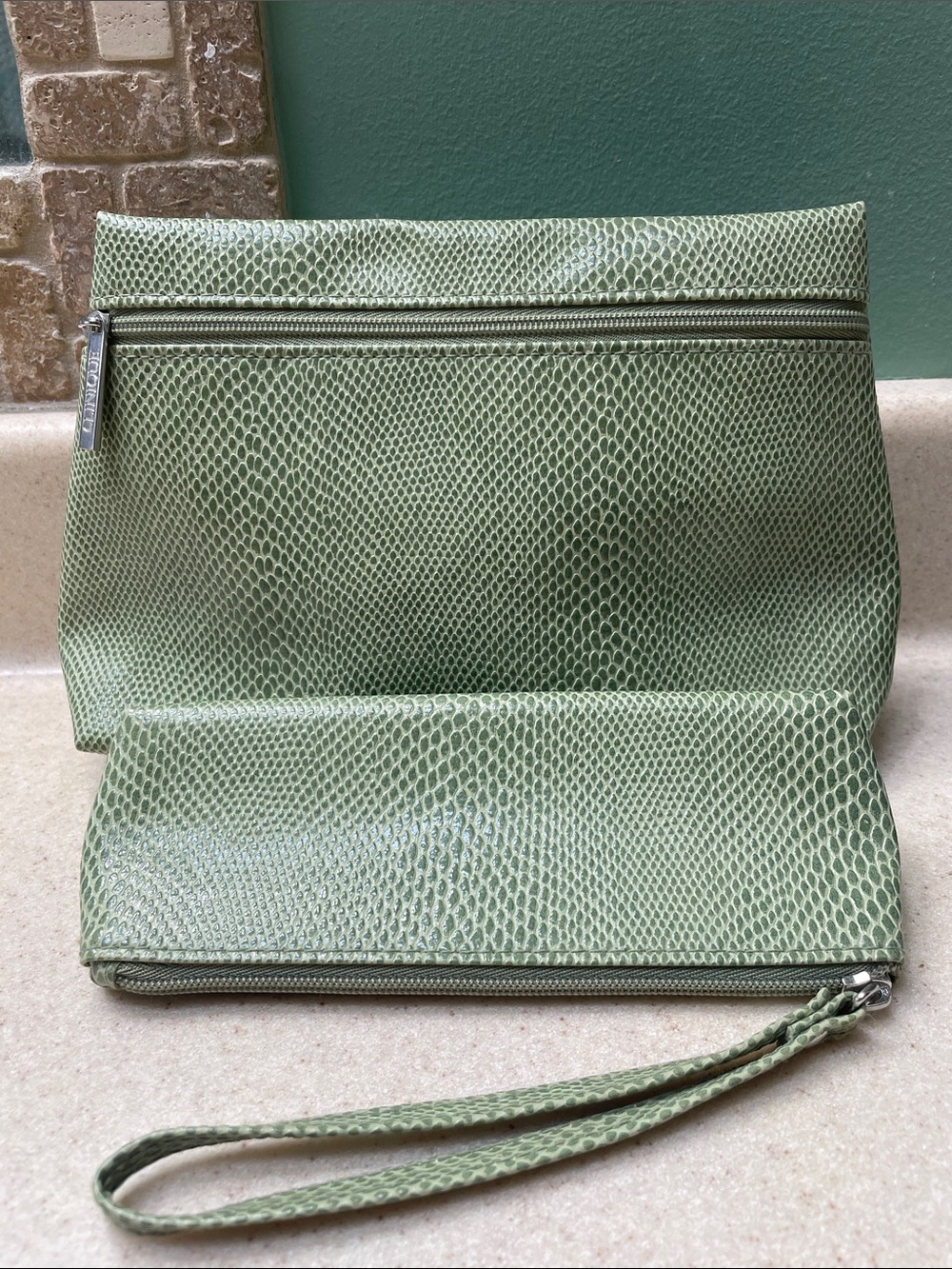 Faux reptile Wristlet Clutch set